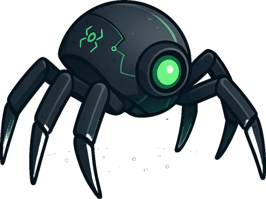 Tealy, the Scrappey spider mascot, hanging from a thread